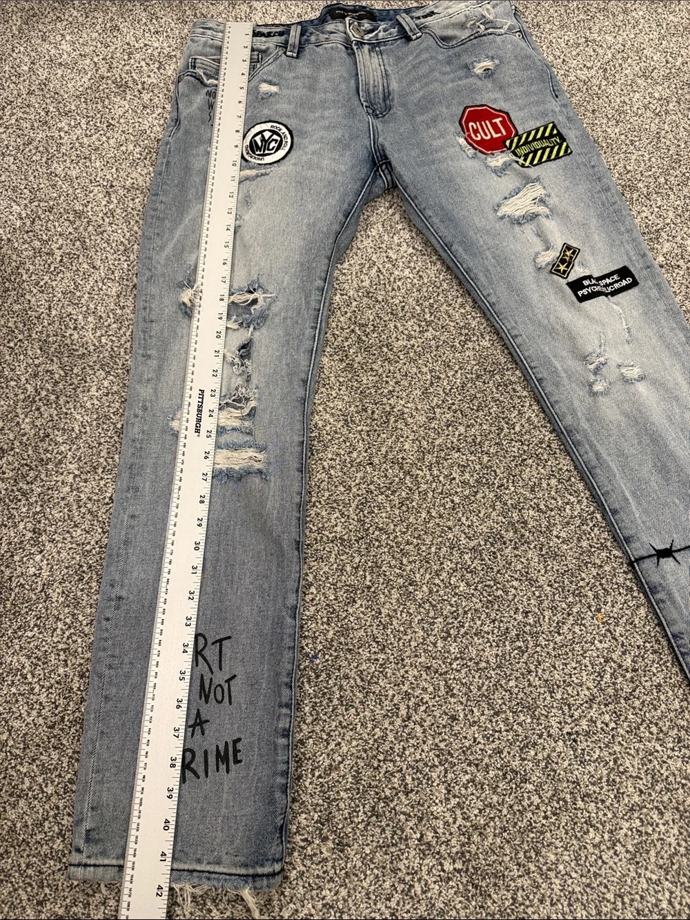 Cult of Individuality Slim Distressed Patchwork Rocker Grunge Men's Jeans 36x33